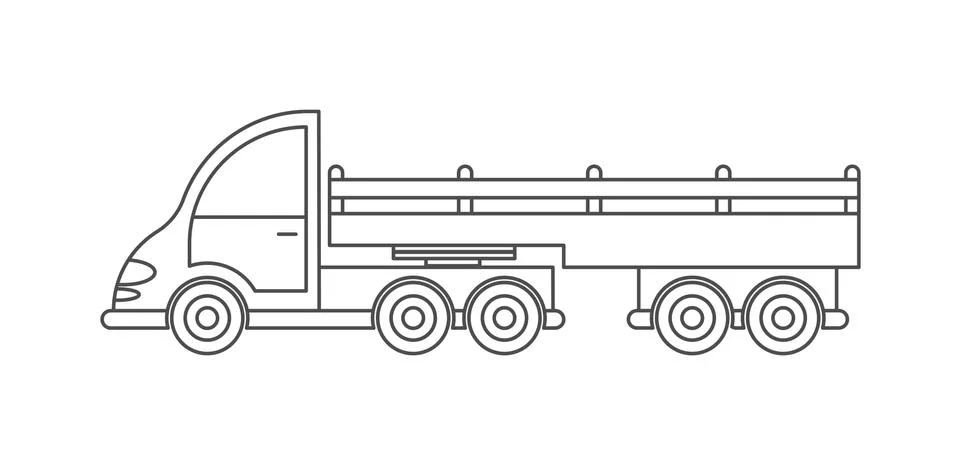 Vector icon of a tractor with a trailer. Simple design, an empty outline isol Stock Illustration