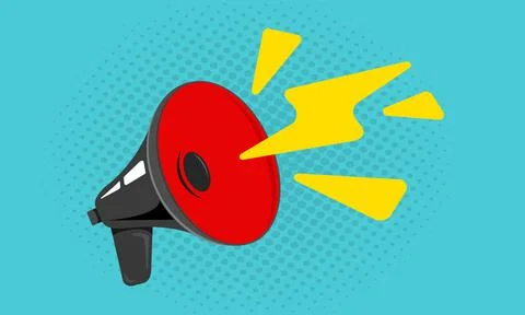 Vector icon of vintage black megaphone on bright background. Stock Illustration