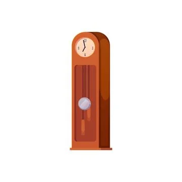 A vector icon with a vintage clock with a dial and a pendulum clock mechanism Stock Illustration