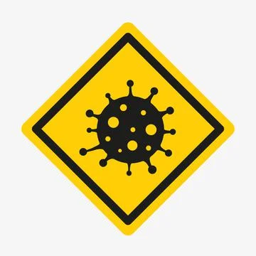 Vector icon of a virus cell on square warning sign Stock Illustration