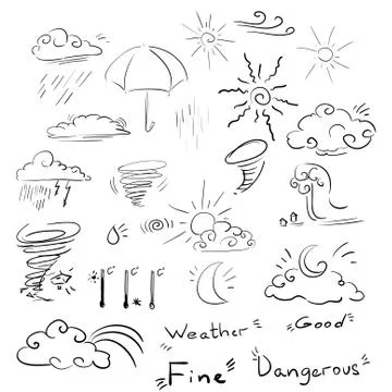 Vector icon weather set doodle signs Stock Illustration