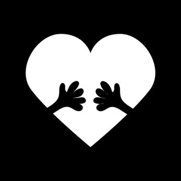 Vector icon of white heart with hands hugging it Stock Illustration