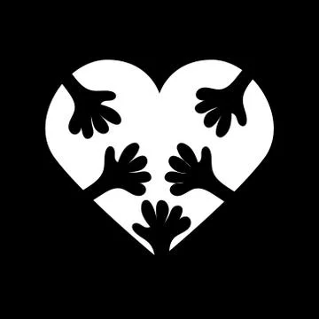 Vector icon of white heart with many hands hugging it Stock Illustration