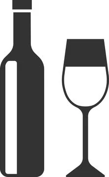 Vector icon of a wine bottle and a glass of wine. Stock Illustration