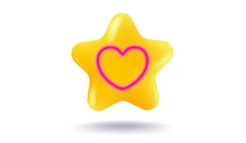 Vector icon of a yellow star with pink heart in 3D style. Achievements for ga Stock Illustration