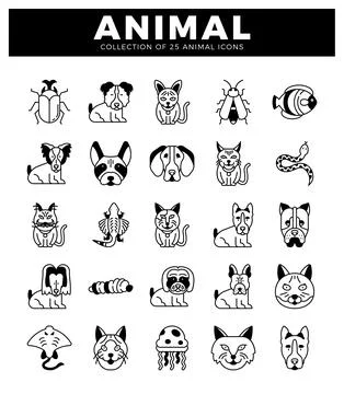Vector Icons of 25 Animals Stock Illustration