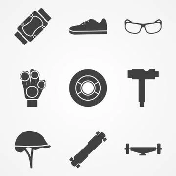 Vector icons for accessories for longboarders Stock Illustration