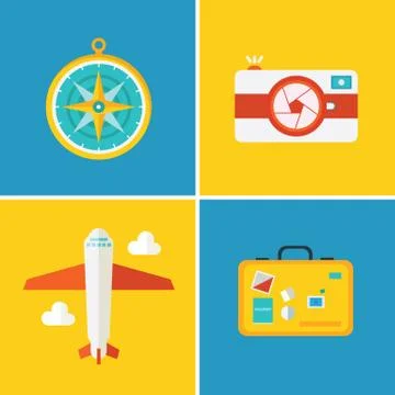 Vector icons and concepts in flat style - travel and vacation Stock Illustration