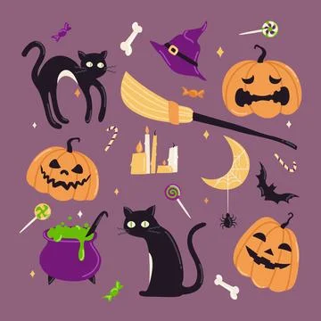 Vector icons and illustrations on the theme of Halloween. Set of images: pump Stock Illustration