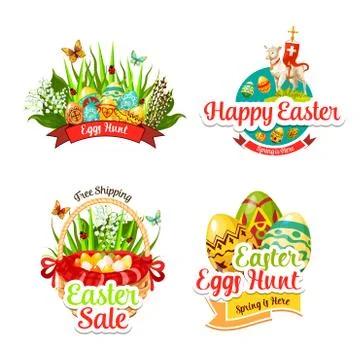 Vector icons and paschal stickers for Easter sale Stock Illustration