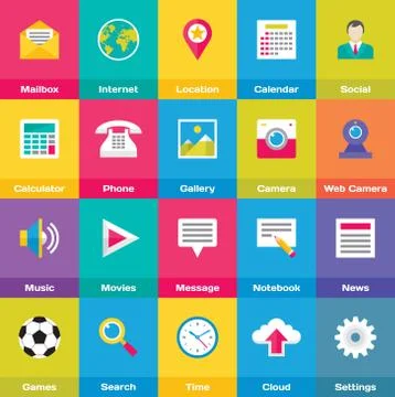 Vector Icons Base Set in Flat Style for Web and Mobile Application. Stock Illustration