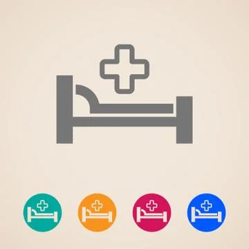 Vector icons with bed and cross. hospital sign Stock Illustration