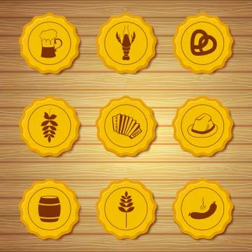Vector icons of beer caps Stock Illustration