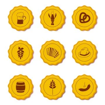 Vector icons of beer caps Stock Illustration
