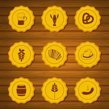 Vector icons of beer caps Stock Illustration