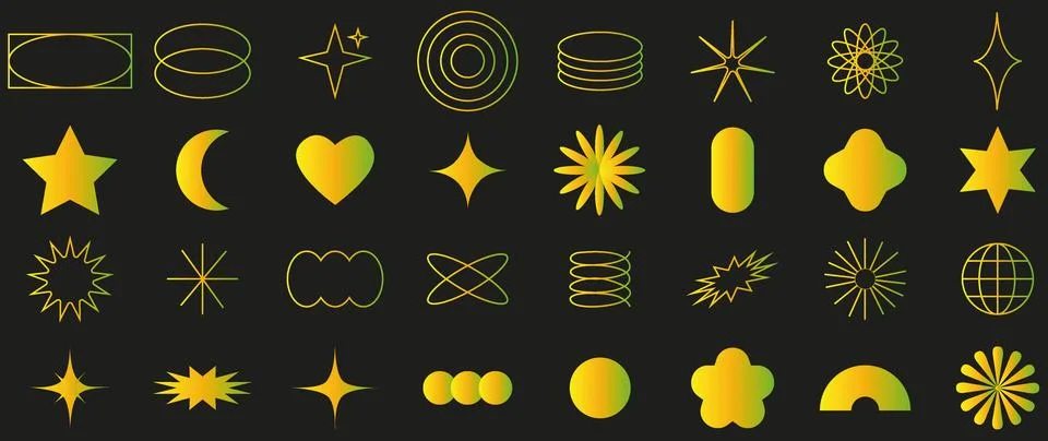 Vector icons on a black background. Collection of abstract geometric symbols in Stock Illustration