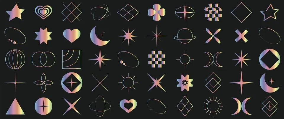 Vector icons on a black background. Collection of abstract geometric symbols in 스톡 일러스트