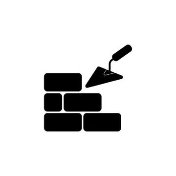 Vector icons brickwork and building trowel black on white background Stock Illustration