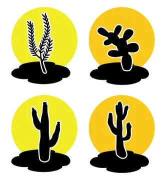 Vector icons of cactus in desert Stock Illustration