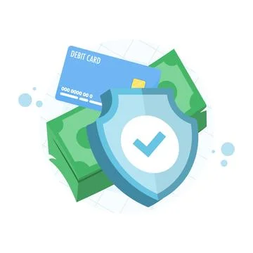 Vector icons of cards, cash stack, and shield checkmark. Stock Illustration