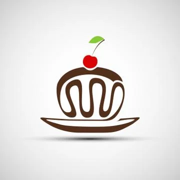 Vector icons of chocolate cake with cherries Stock-Illustration