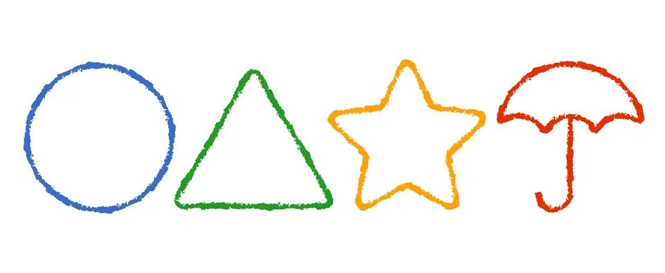 Vector icons of circle, triangle, star and umbrella in kids style Illustration