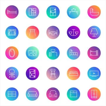 Vector icons on color gradient rounds Illustrazione stock