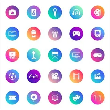 Vector icons on color gradient rounds Illustrazione stock