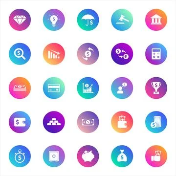 Vector icons on color gradient rounds Stock Illustration