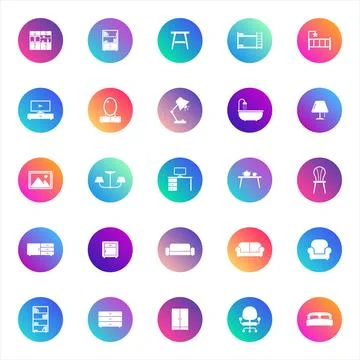 Vector icons on color gradient rounds Illustrazione stock