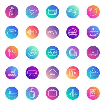Vector icons on color gradient rounds Ilustración de archivo