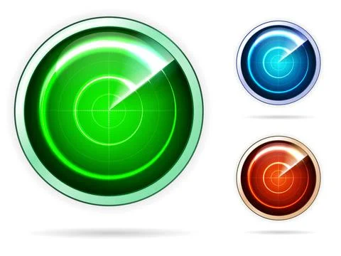 Vector icons for colored radar Blank monitoring radars with green, pink an... Stock Photos