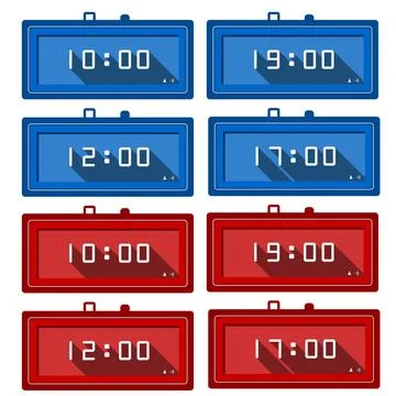 Vector icons for digital clocks Set of red and blue digital clocks with wh... Foto stock