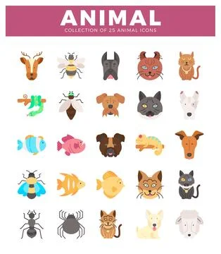 Vector icons of diverse animals on a white background. collected. 스톡 일러스트
