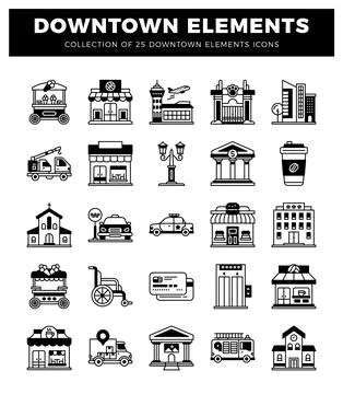 Vector icons of downtown elements 스톡 일러스트
