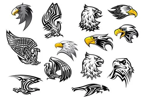 Vector icons eagle hawk bird for mascot or tattoo Stock Illustration