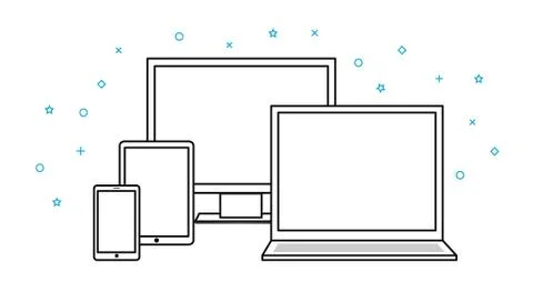 Vector icons electronic devices. smartphone, tablet, black and white Stock Illustration