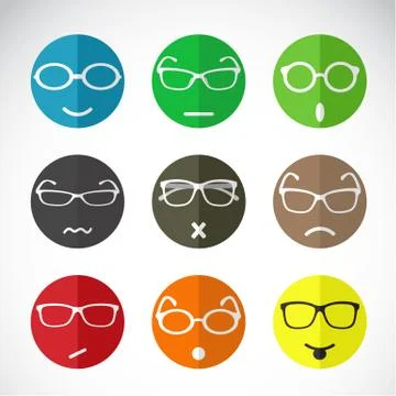 Vector icons of faces with eyeglasses. Stock Illustration