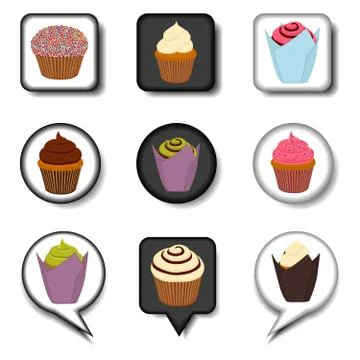 Vector icons illustration logo from set symbols for sweet cupcake Stock Illustration