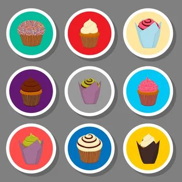 Vector icons illustration logo from set symbols for sweet cupcake Stock Illustration