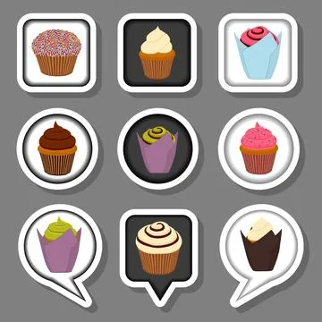 Vector icons illustration logo from set symbols for sweet cupcake Stock Illustration