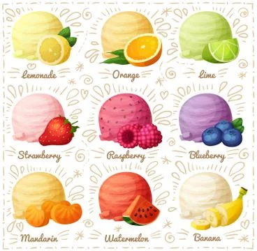 Vector icons isolated on white Ice cream scoops Stock Illustration