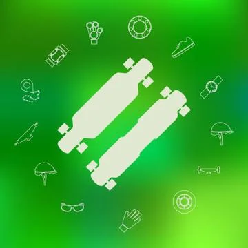 Vector icons for longboard and accessories Stock Illustration
