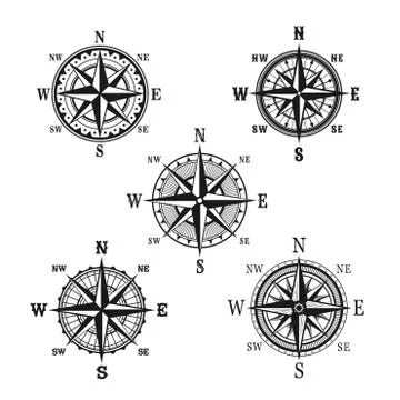Vector icons of marine nautical navigation compass Stock Illustration