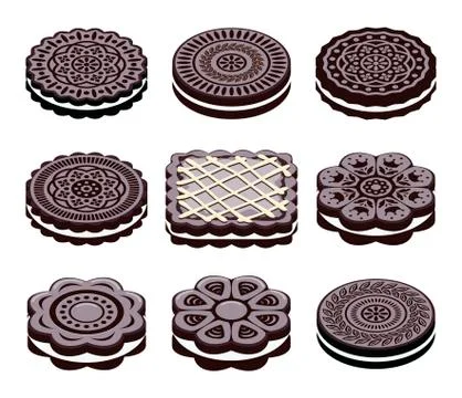 Vector icons of oreo cookie set Stock Illustration