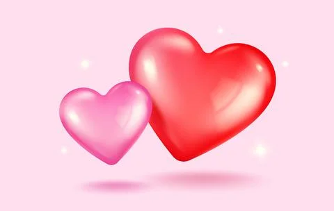 Vector icons of pink and red hearts for Valentine's Day in realistic 3d style Stock Illustration
