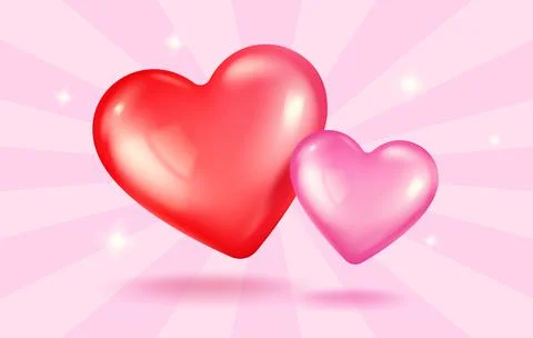 Vector icons of pink and red hearts for Valentine's Day in realistic 3d style 库存插图