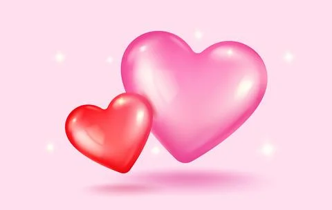 Vector icons of pink and red hearts for Valentine's Day in realistic 3d style イラスト素材