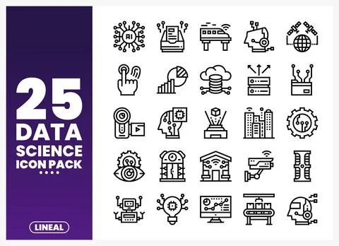 Vector icons representing data science concepts including AI. robotics. and.. 스톡 일러스트