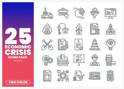 Vector icons representing economic crisis with a gradient background Stock Illustration